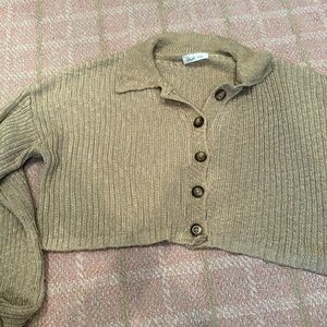 Tan cropped sweater/cardigan with buttons